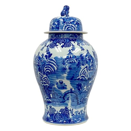 Fenwick 22" Ceramic Urn, Blue/White