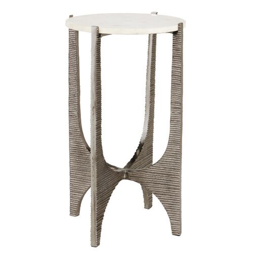 Micha Marble Accent Table, Antique Nickel/White 1 Micha Marble Accent Table, Antique Nickel/White