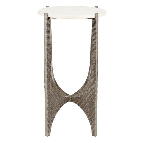 Micha Marble Accent Table, Antique Nickel/White 4 Micha Marble Accent Table, Antique Nickel/White