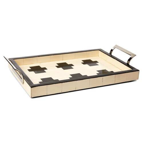 15" Bath-House Tray, Ivory/Black