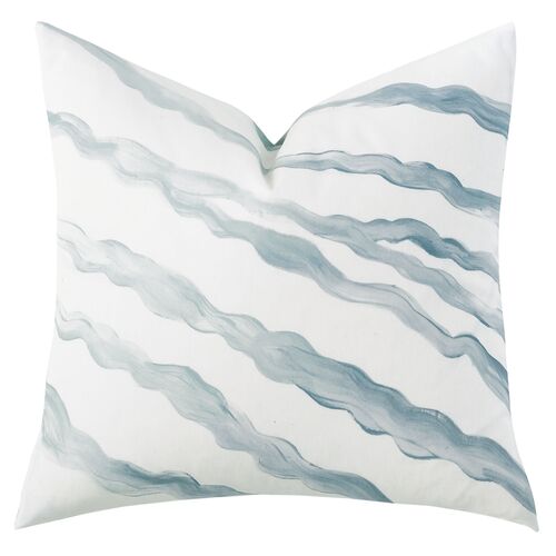 Calypso Handpainted Seaside Pillow, White/Blue 1 Calypso Handpainted Seaside Pillow, White/Blue