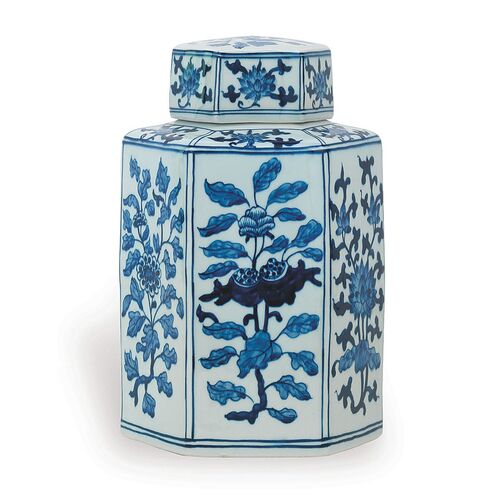 11" Four Seasons Jar, Blue/White 1 11" Four Seasons Jar, Blue/White