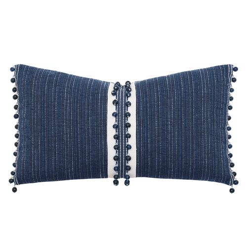 Wave Beaded Trim Lumbar Pillow, Glacier Blue 1 Wave Beaded Trim Lumbar Pillow, Glacier Blue