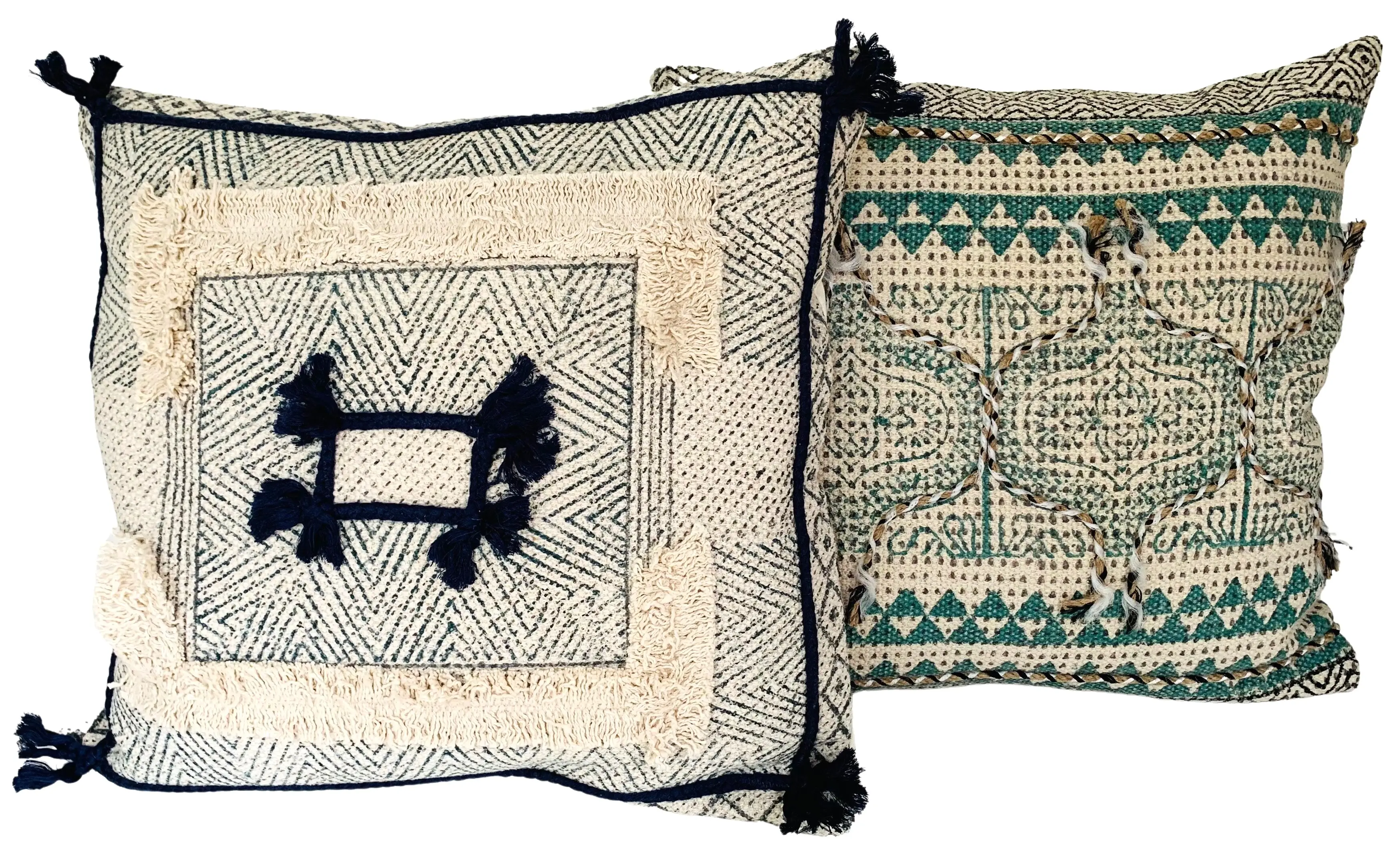 Indian Hand-Printed Pillows, Pair 1 Indian Hand-Printed Pillows, Pair