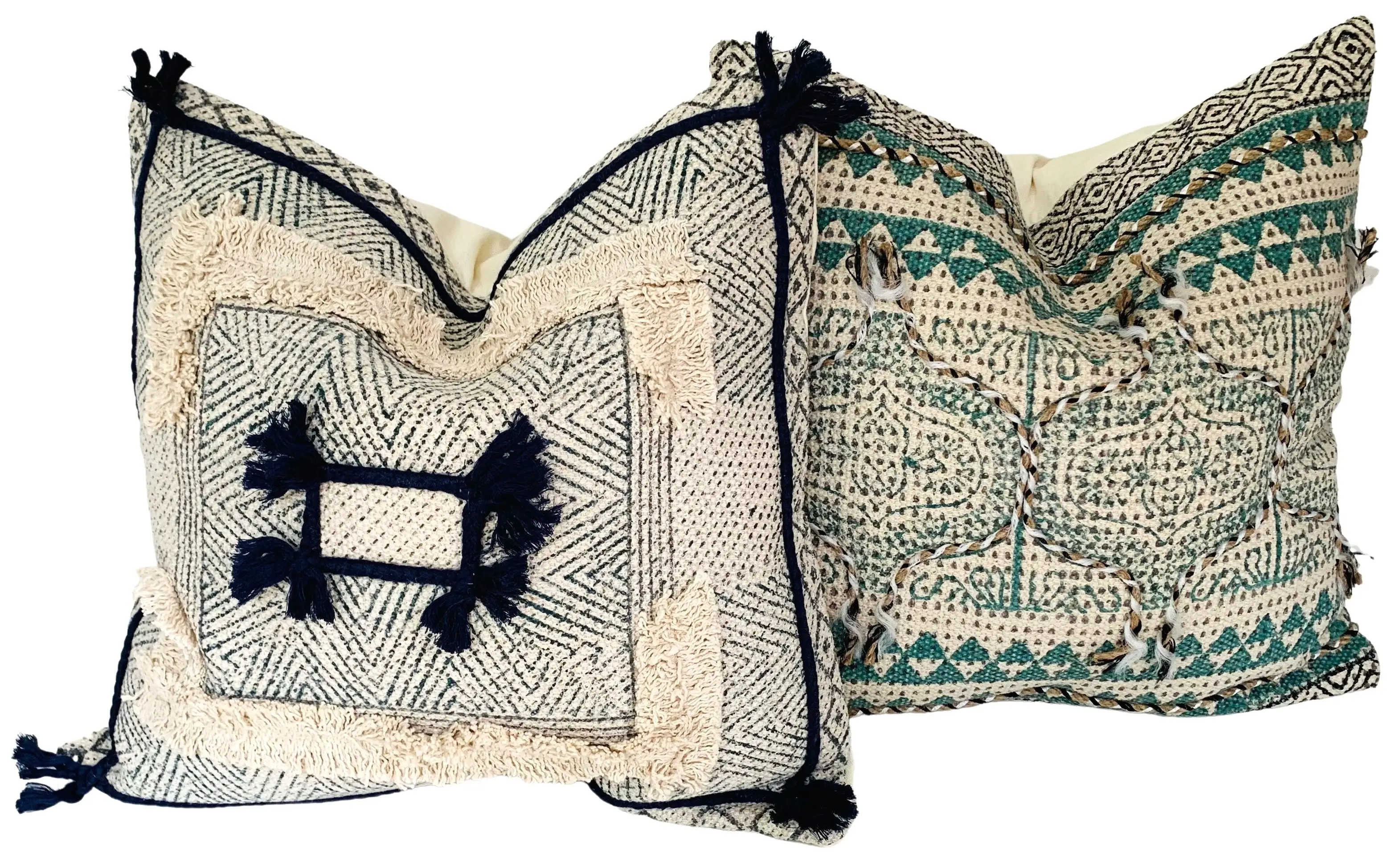 Indian Hand-Printed Pillows, Pair 2 Indian Hand-Printed Pillows, Pair