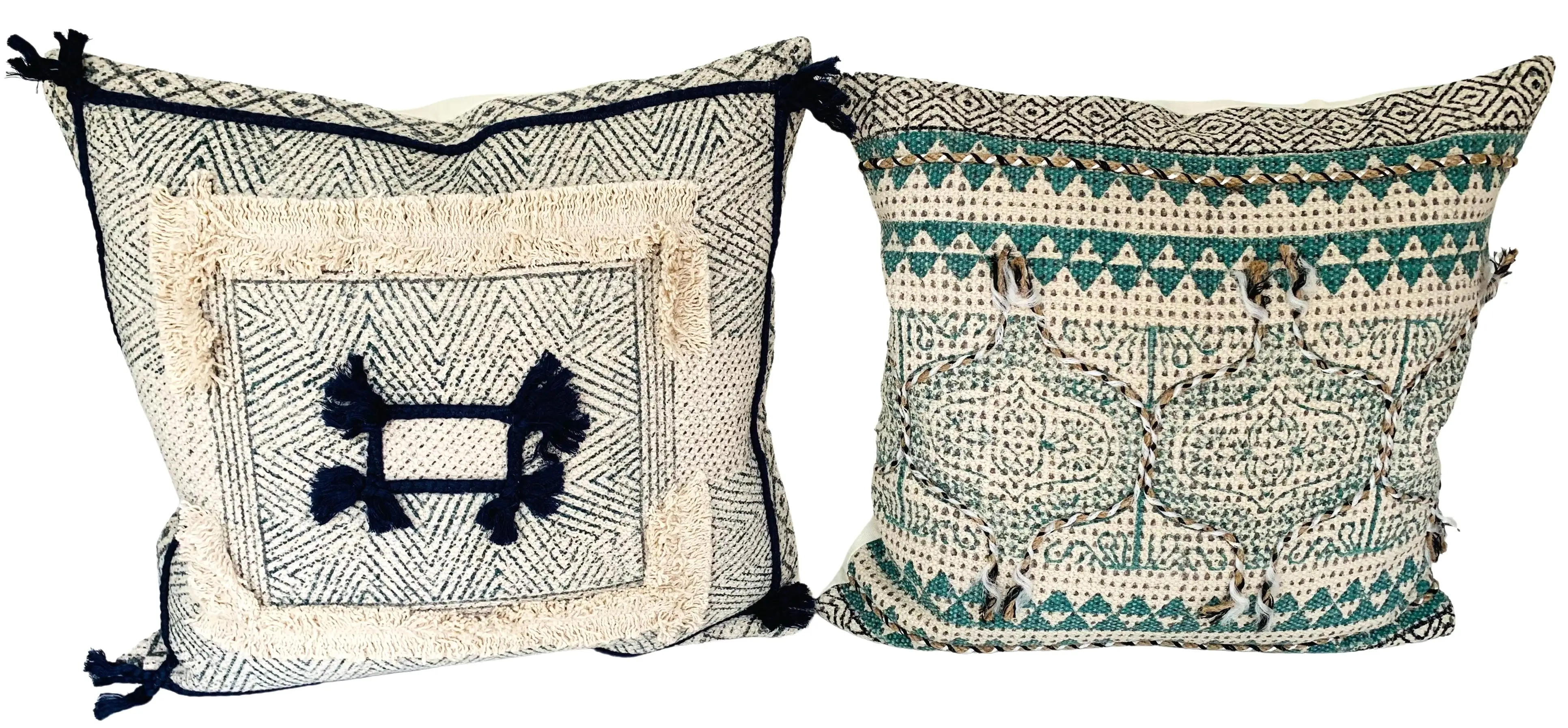 Indian Hand-Printed Pillows, Pair 3 Indian Hand-Printed Pillows, Pair