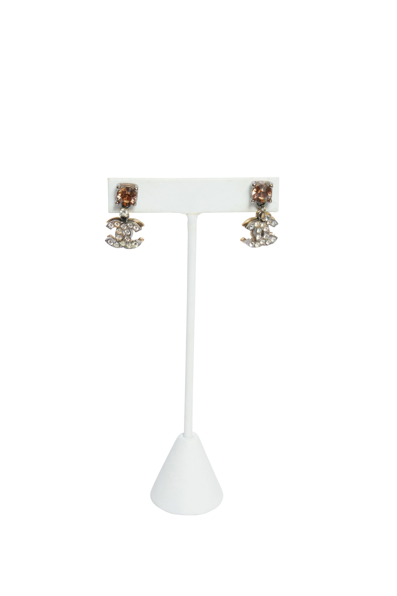 Chanel Amber Glass/CC Crystal Earrings 1 Chanel Amber Glass/CC Crystal Earrings