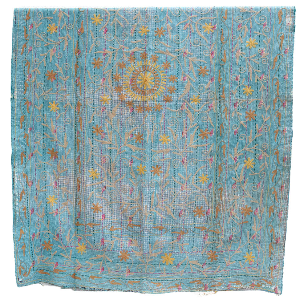 Vintage Turquoise & Gold Suzani Throw