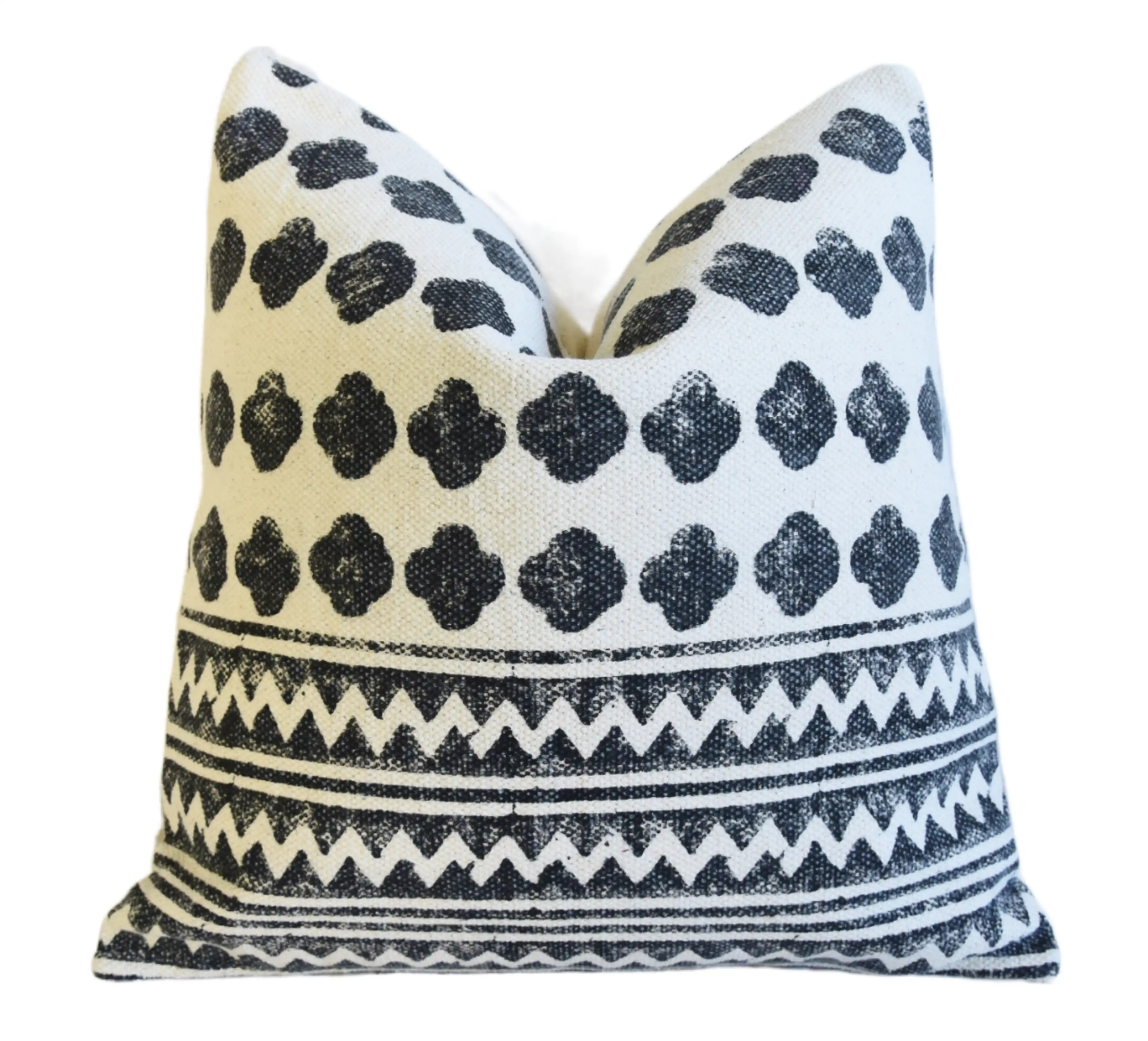 Hand-Printed Black/White Cotton Pillow 1 Hand-Printed Black/White Cotton Pillow