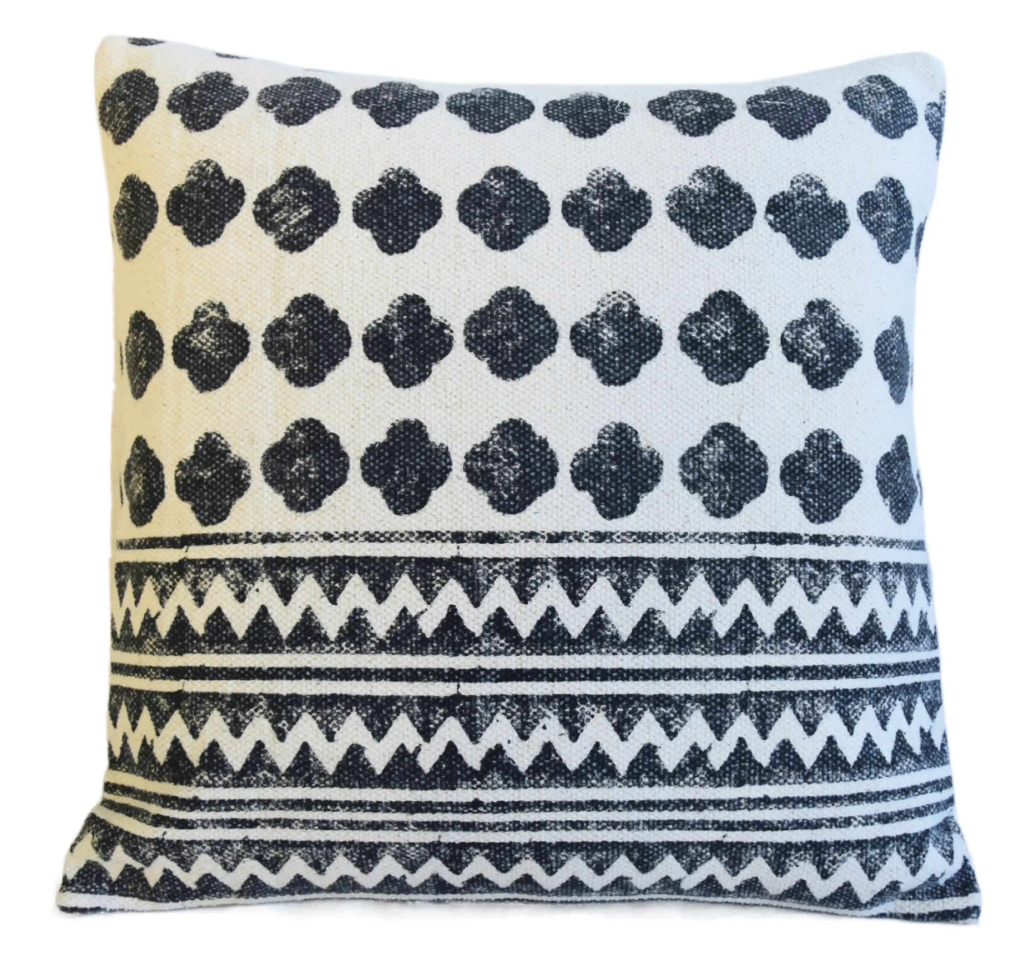Hand-Printed Black/White Cotton Pillow 3 Hand-Printed Black/White Cotton Pillow