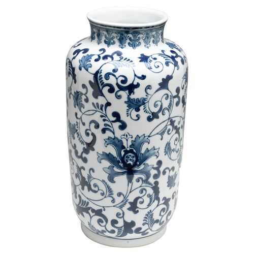 15" Floral Vase, Blue/White 1 15" Floral Vase, Blue/White