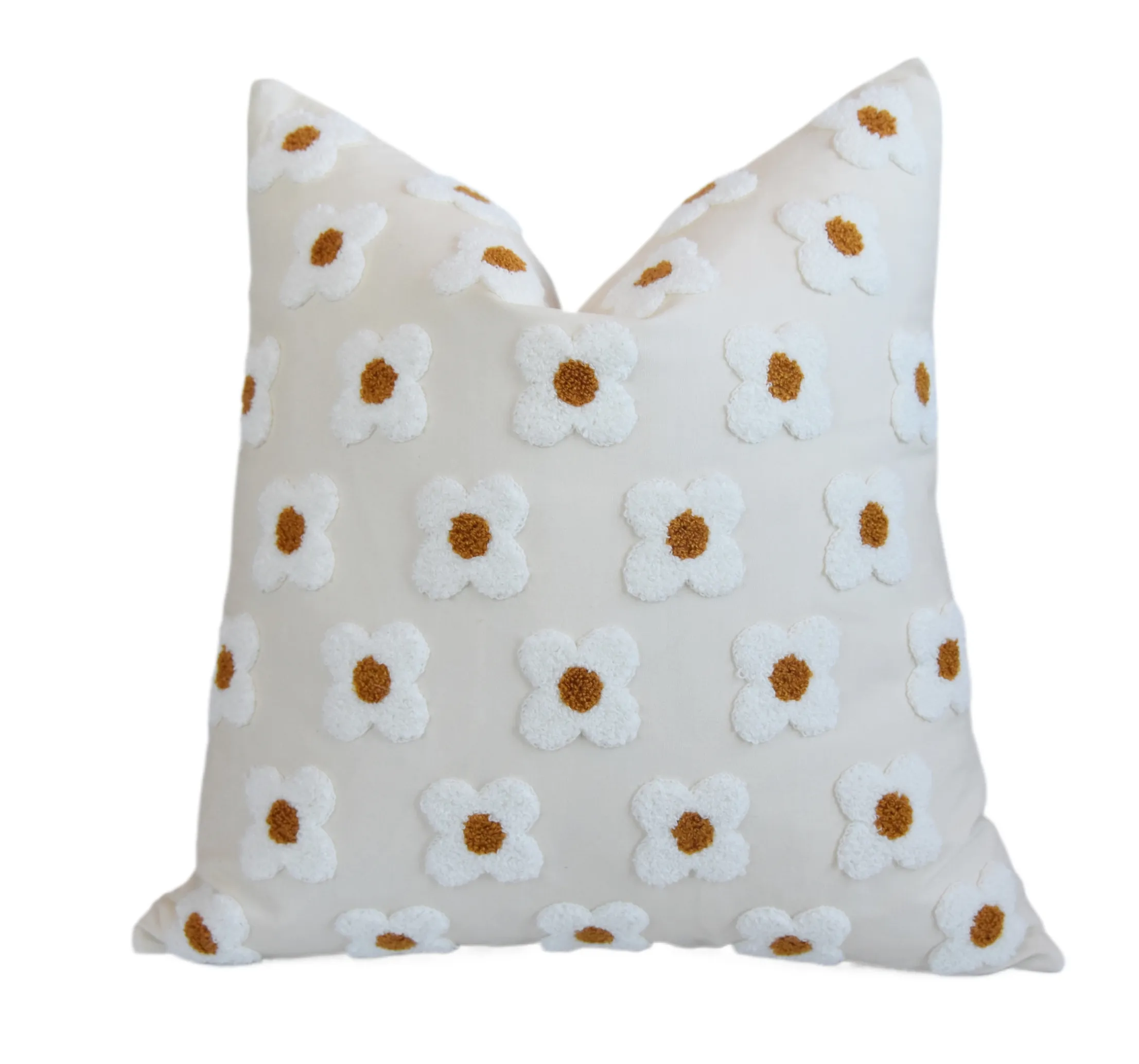 White & Gold Daisy Flowers Floral Pillow
