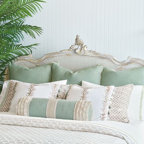 Serena Emroidered Fringe Bolster Pillow, Pistachio/Ivory 4 Serena Emroidered Fringe Bolster Pillow, Pistachio/Ivory