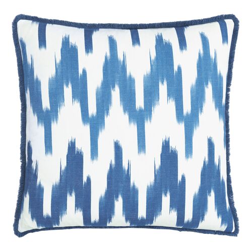 Marina Ikat Pillow, White/Blue 1 Marina Ikat Pillow, White/Blue