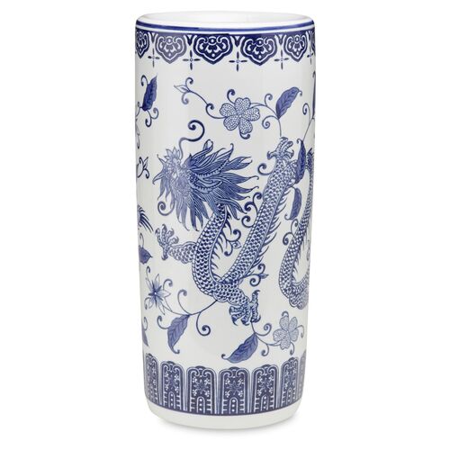 18" Dragon Umbrella Stand, Blue/White