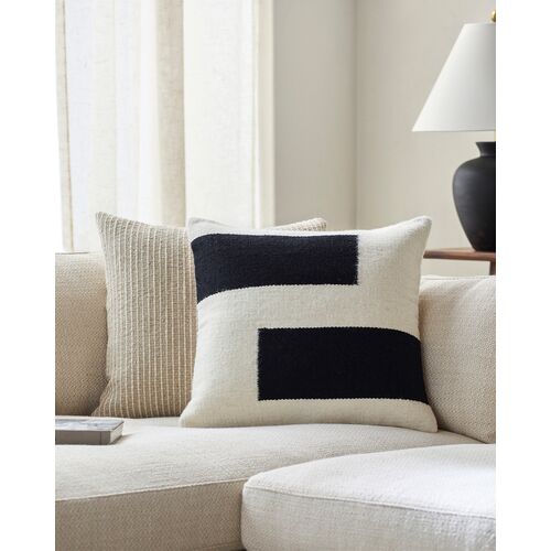 Samuel Wool Stripe Pillow, Ivory/Black 3 Samuel Wool Stripe Pillow, Ivory/Black
