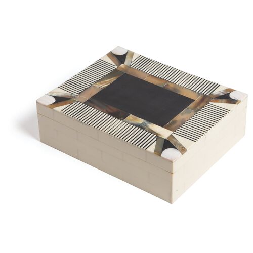 10" Lucas Box, Ivory/Black/Multi