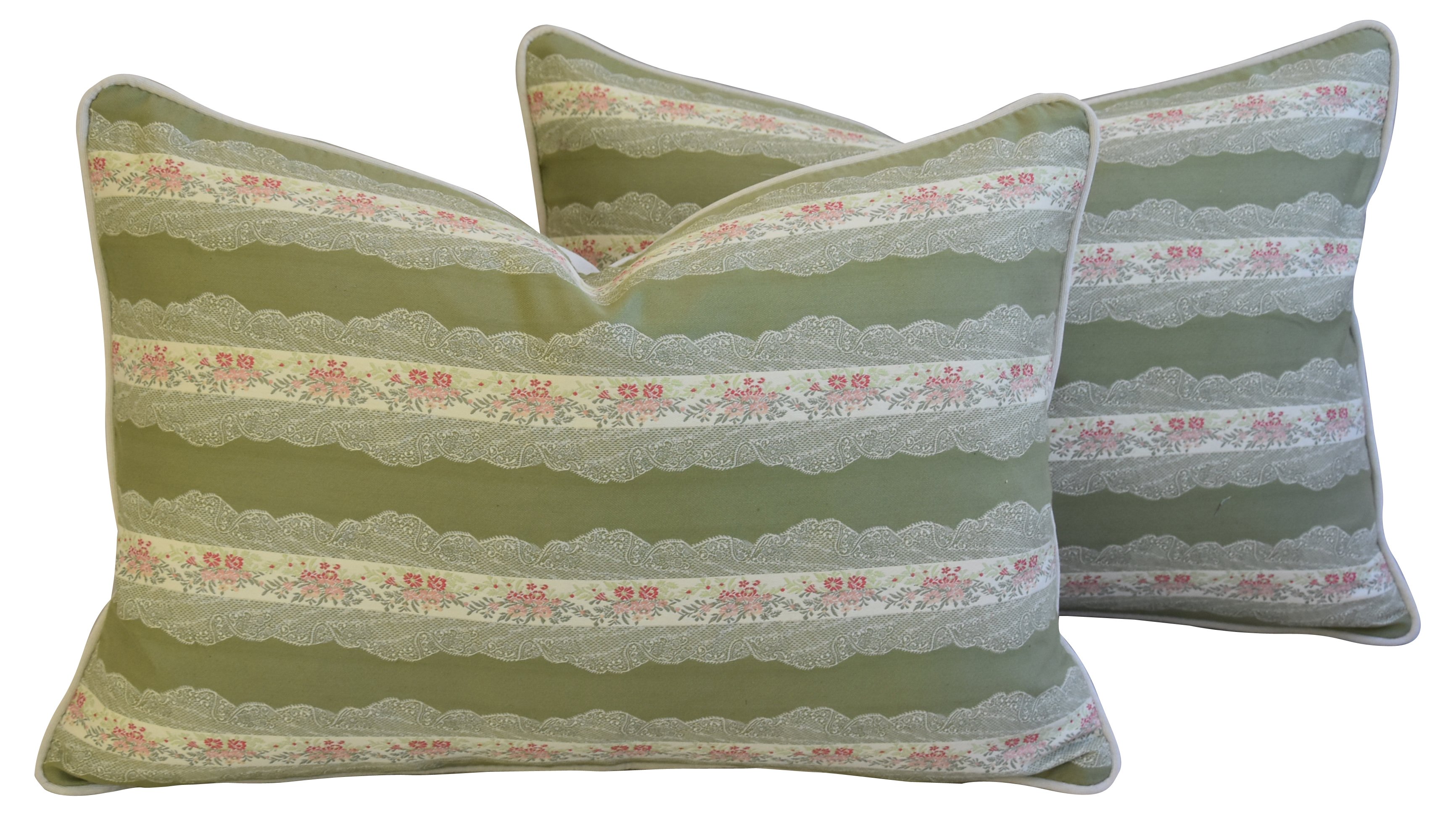 Scalamandr?? Floral Lampas Pillows, Pair 1 Scalamandr?? Floral Lampas Pillows, Pair