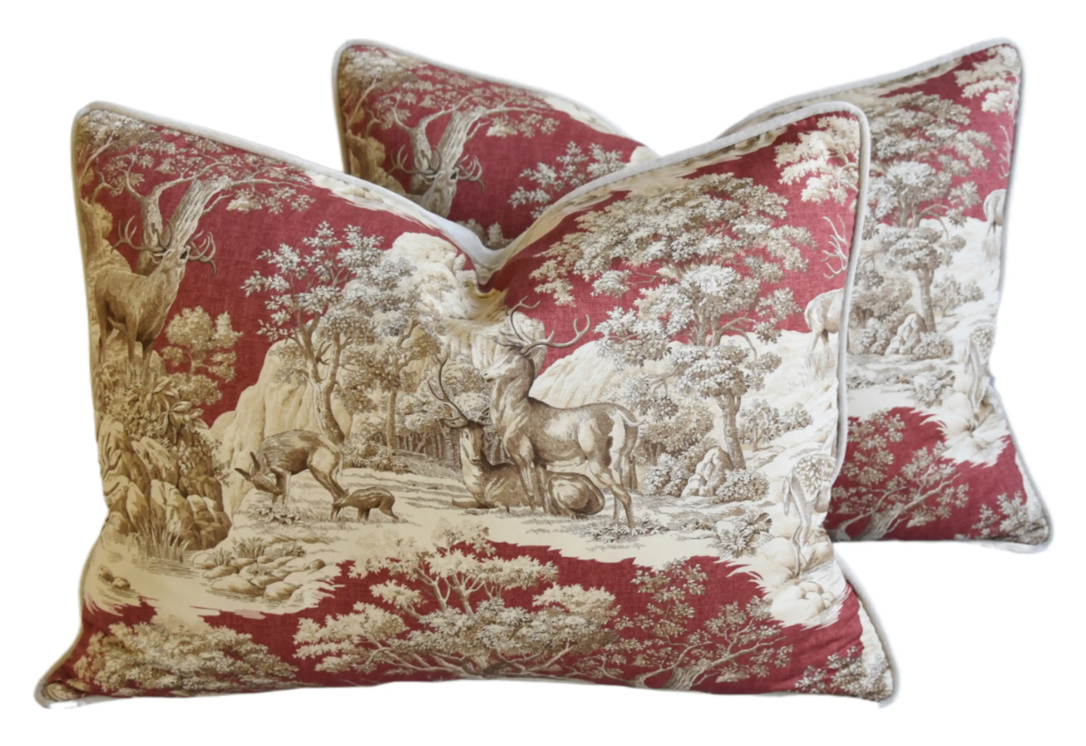 Woodland Nature Toile Deer Pillows, Pair