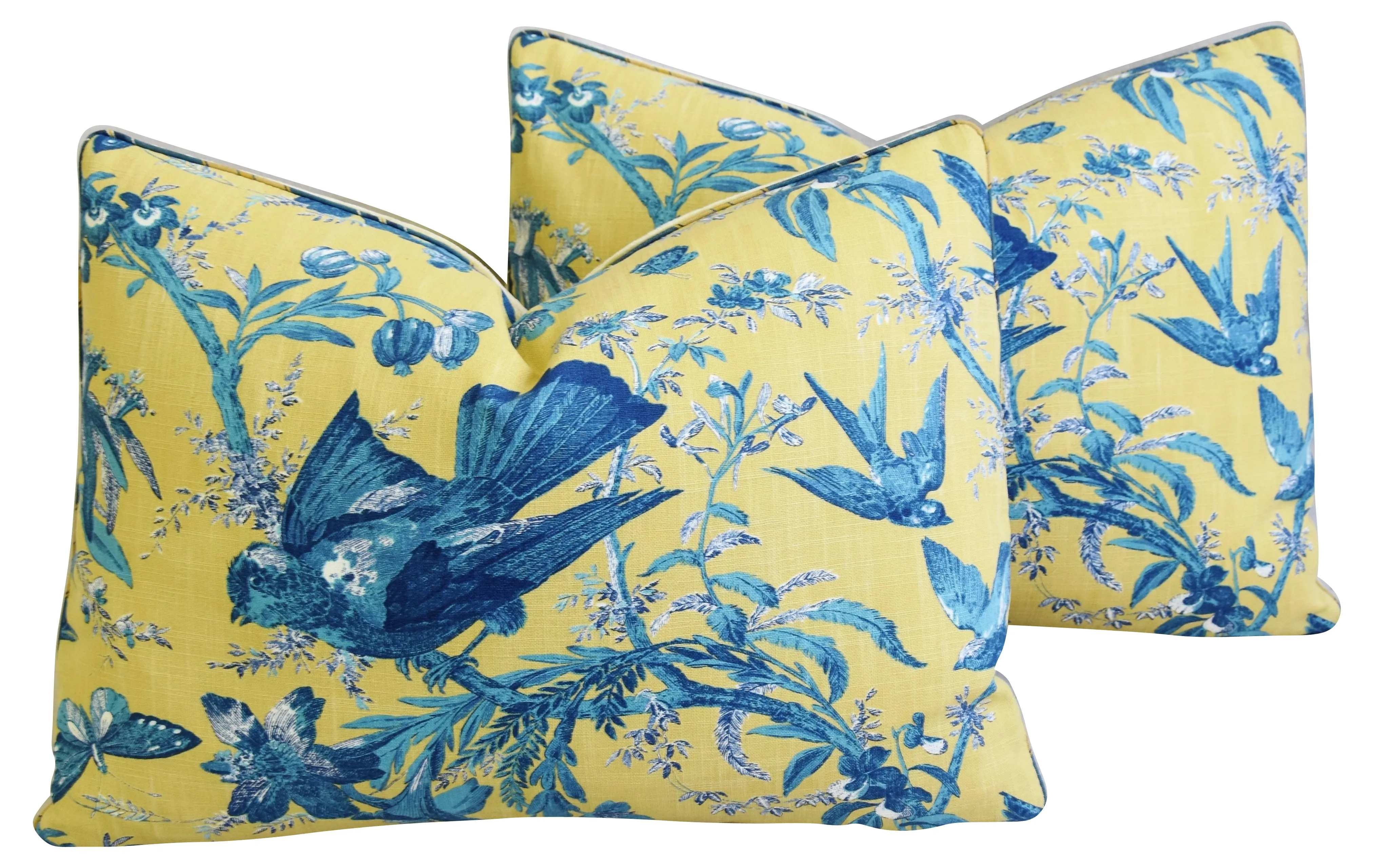 Blue Birds & Butterflies Pillows, Pair 1 Blue Birds & Butterflies Pillows, Pair