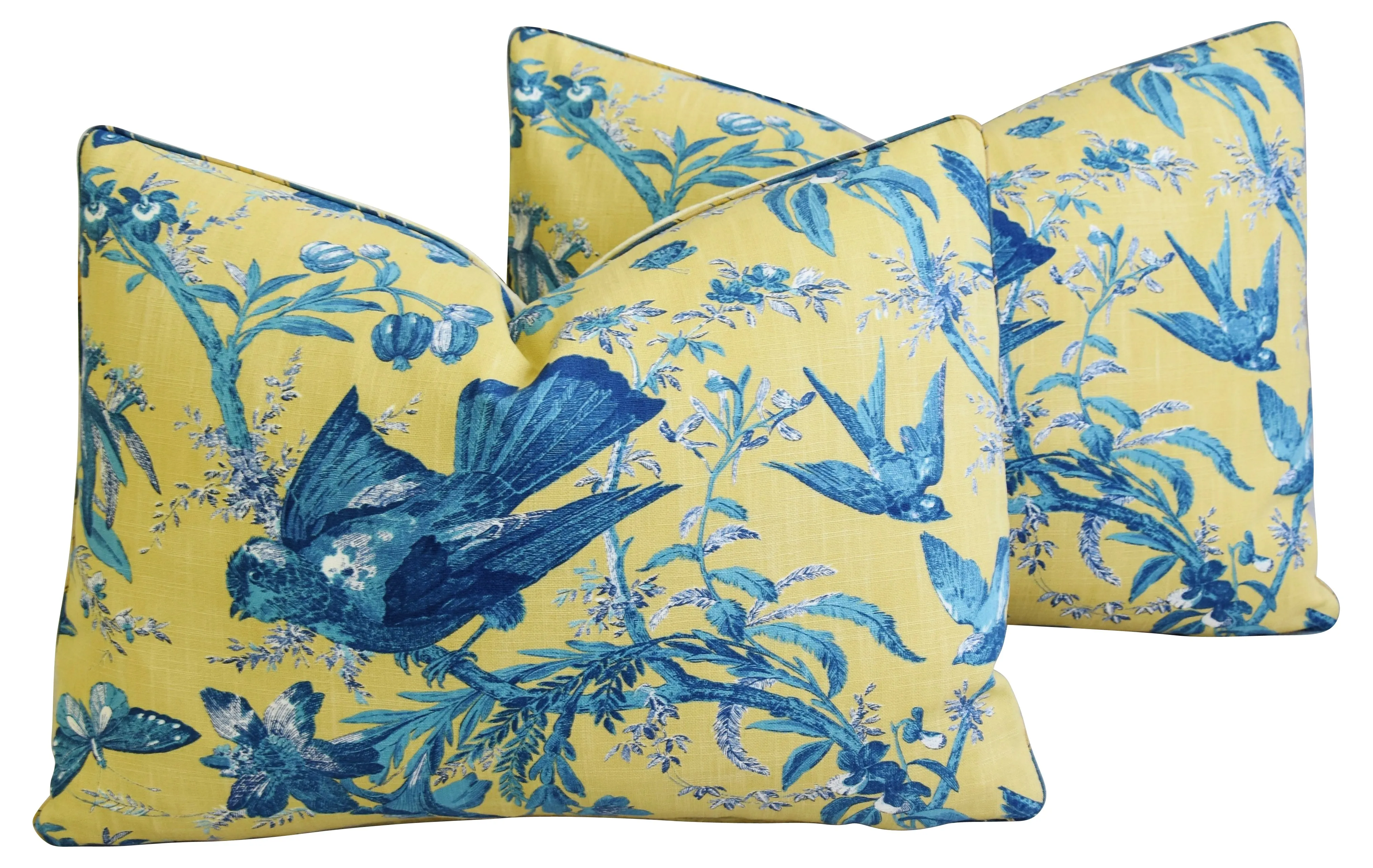 Blue Birds & Butterflies Pillows, Pair 10 Blue Birds & Butterflies Pillows, Pair