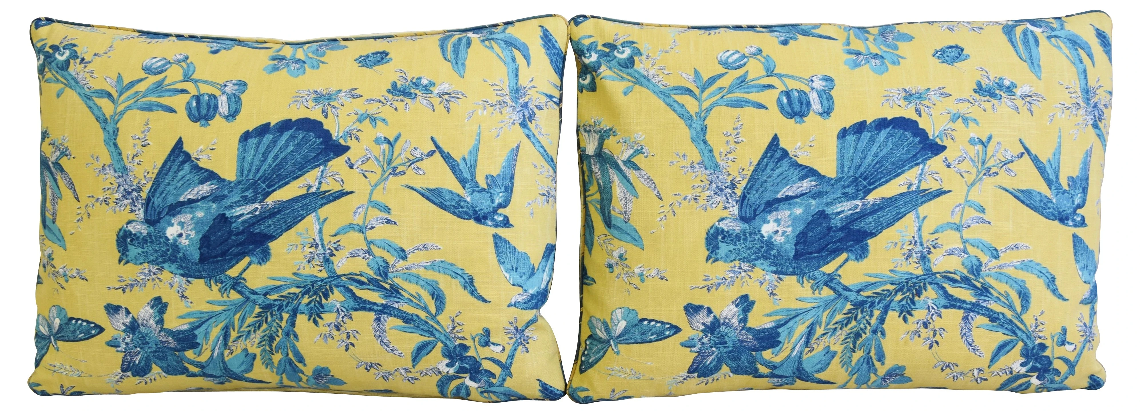 Blue Birds & Butterflies Pillows, Pair 11 Blue Birds & Butterflies Pillows, Pair