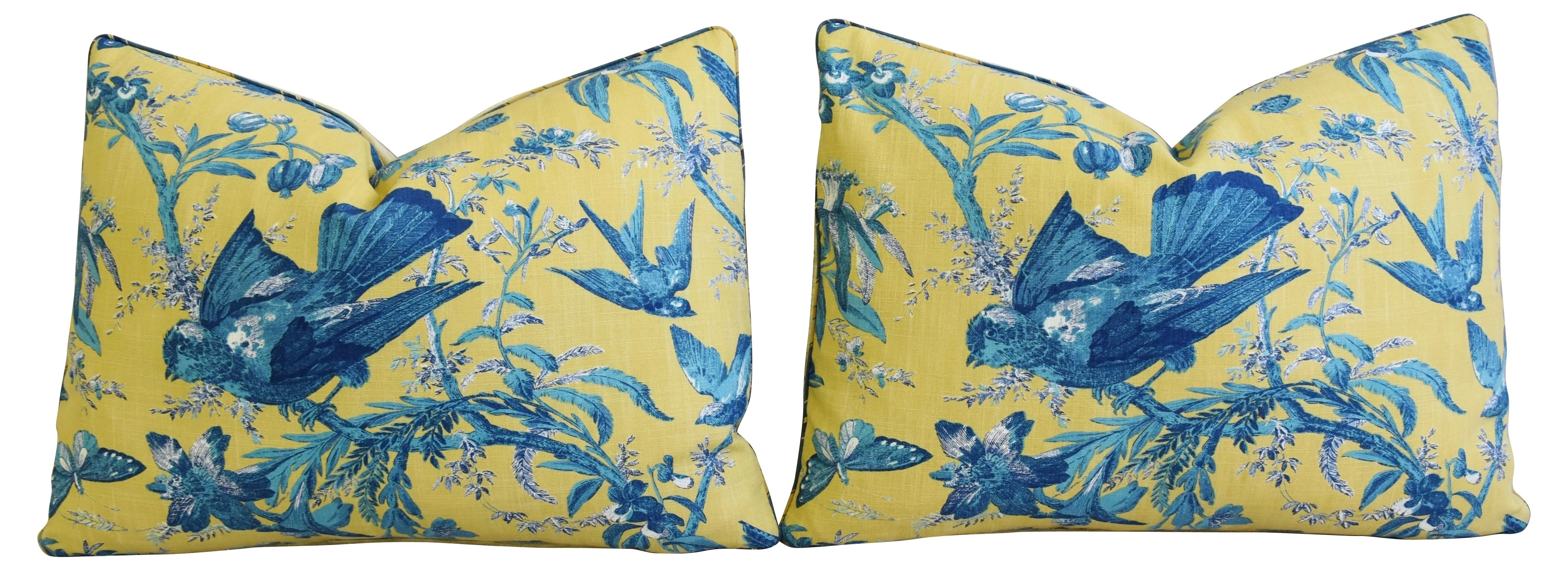 Blue Birds & Butterflies Pillows, Pair 5 Blue Birds & Butterflies Pillows, Pair