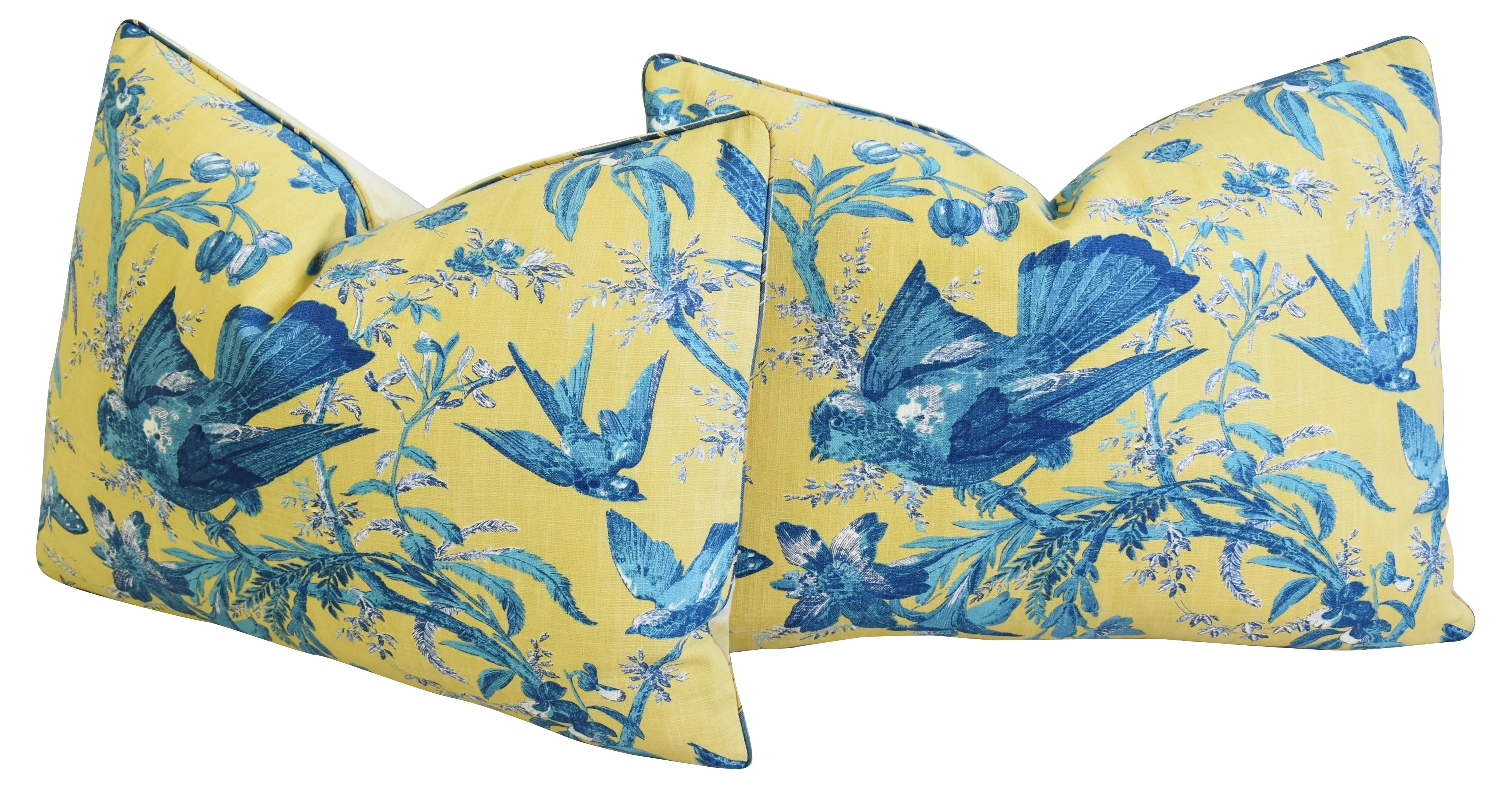 Blue Birds & Butterflies Pillows, Pair 7 Blue Birds & Butterflies Pillows, Pair