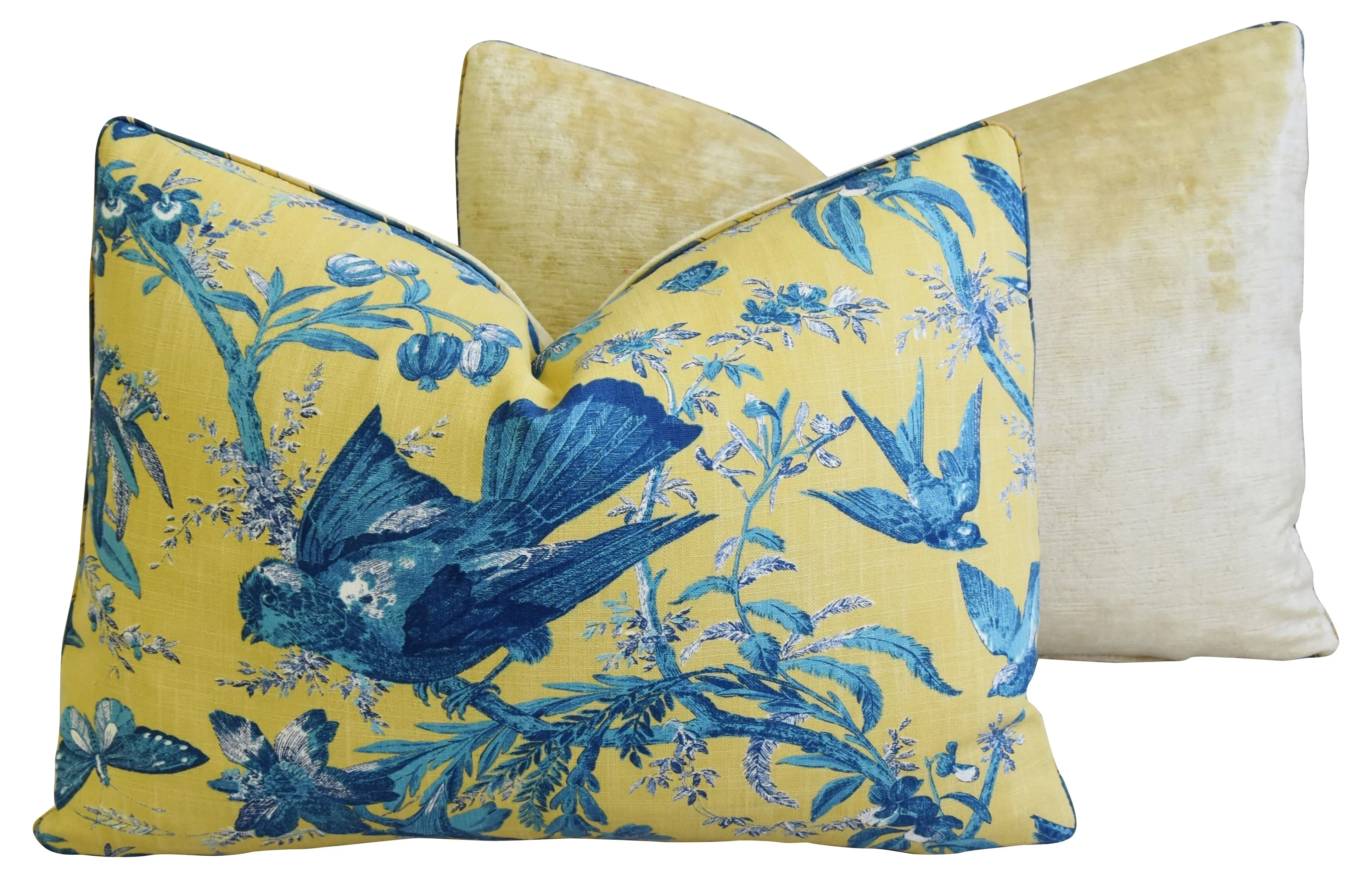 Blue Birds & Butterflies Pillows, Pair 9 Blue Birds & Butterflies Pillows, Pair