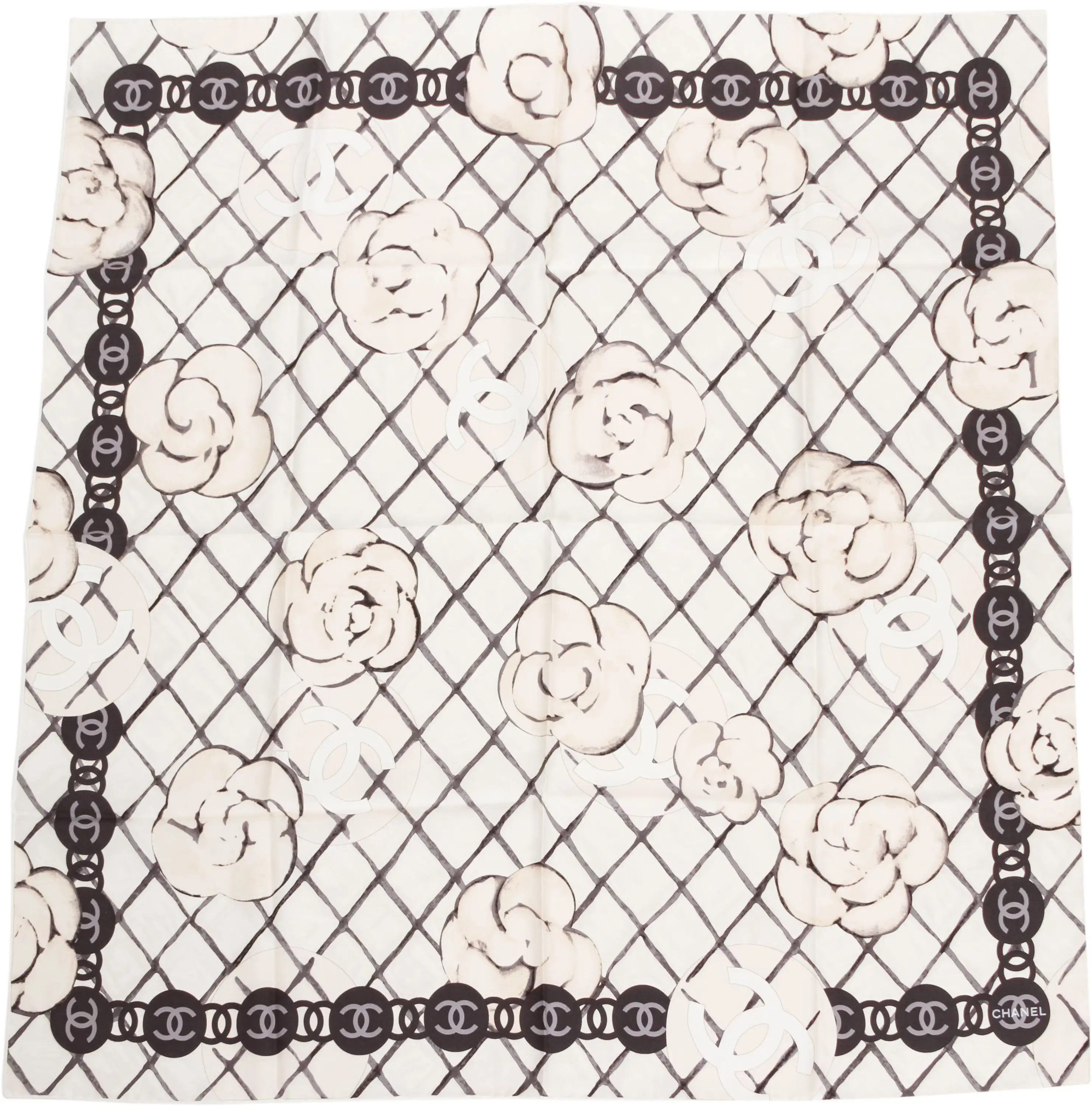 Chanel BN White Camellia Silk Scarf