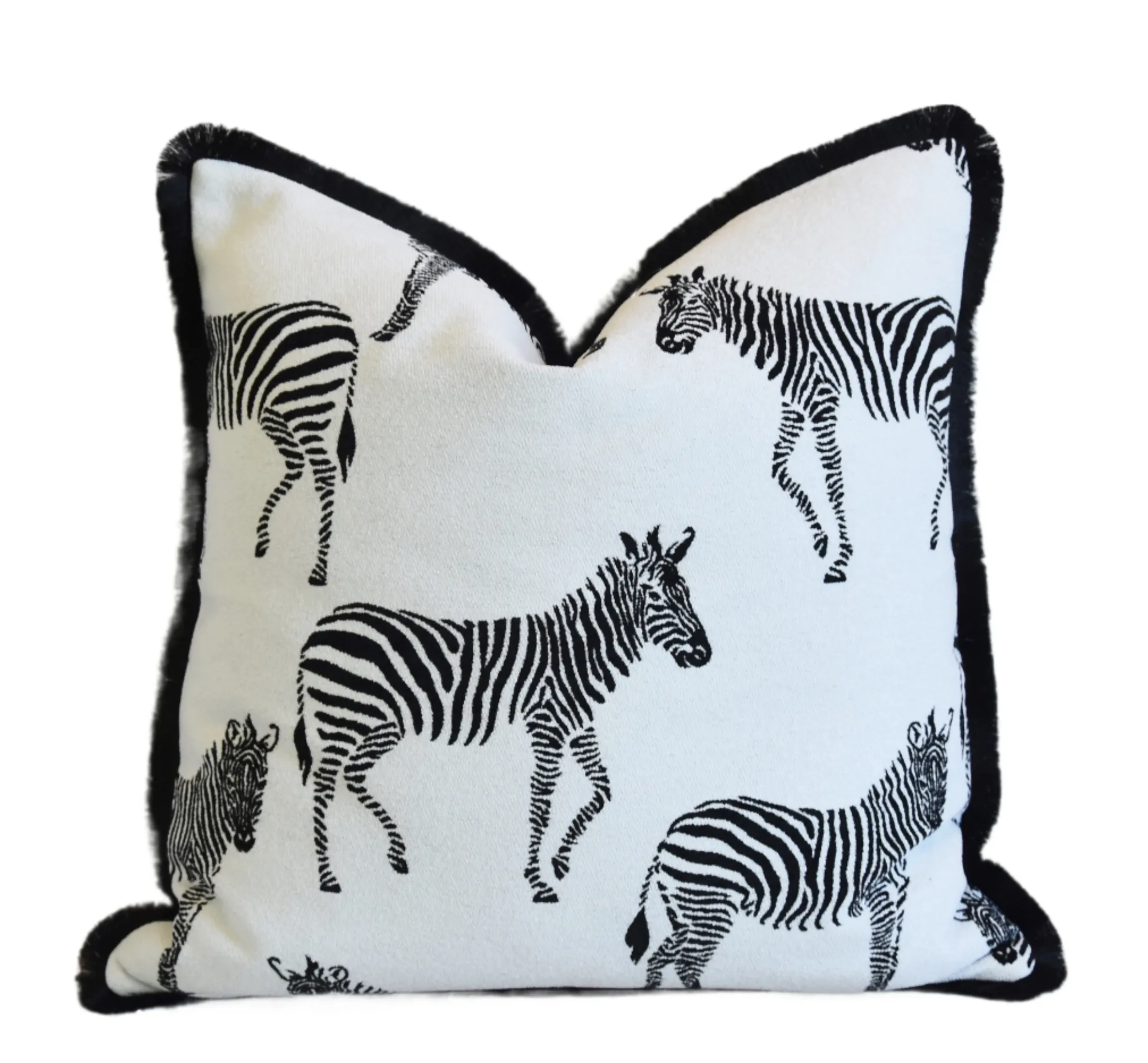 Velvety Chenille Zebra Pillow w/ Trim