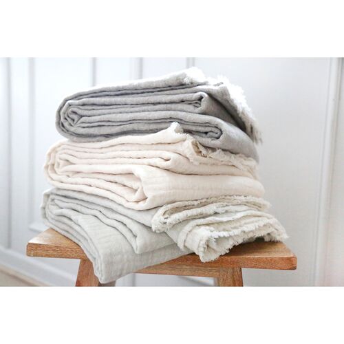 Hermosa Cotton Throw, Ocean/Cream 3 Hermosa Cotton Throw, Ocean/Cream