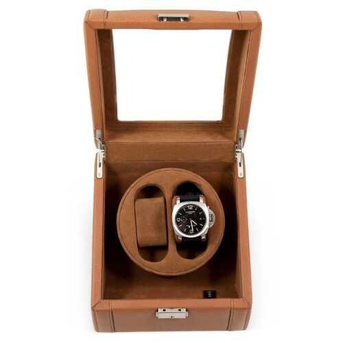 Leather Double Watch Winder, Tan 2 Leather Double Watch Winder, Tan