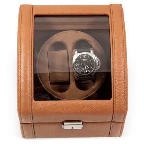 Leather Double Watch Winder, Tan 4 Leather Double Watch Winder, Tan