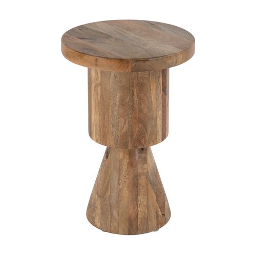 Banyan Round Abstract Mango Wood Pedestal Base Side Table, Natural 1 Banyan Round Abstract Mango Wood Pedestal Base Side Table, Natural