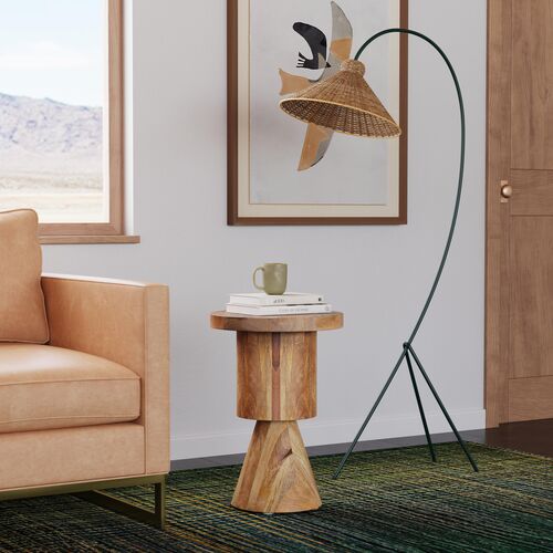 Banyan Round Abstract Mango Wood Pedestal Base Side Table, Natural 5 Banyan Round Abstract Mango Wood Pedestal Base Side Table, Natural