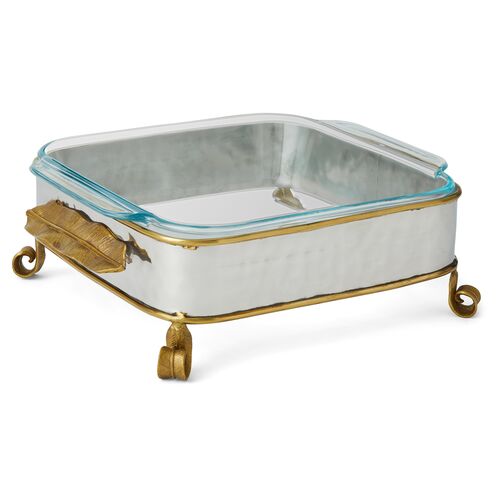 Burvant Square Casserole Holder, Silver/Brass 1 Burvant Square Casserole Holder, Silver/Brass