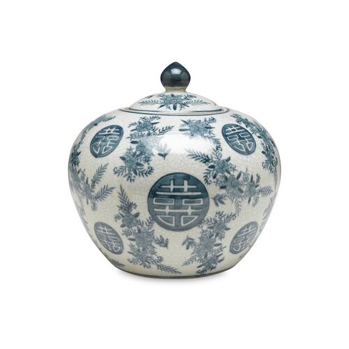 8" Bazille Round Jar, Blue/White 1 8" Bazille Round Jar, Blue/White