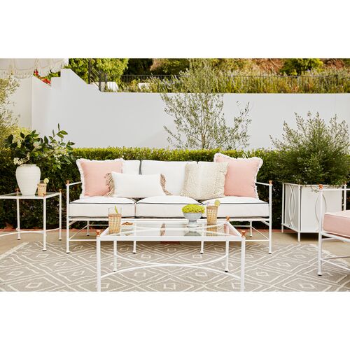 Sadie 14x24 Lumbar Outdoor Pillow, White/Almond 2 Sadie 14x24 Lumbar Outdoor Pillow, White/Almond