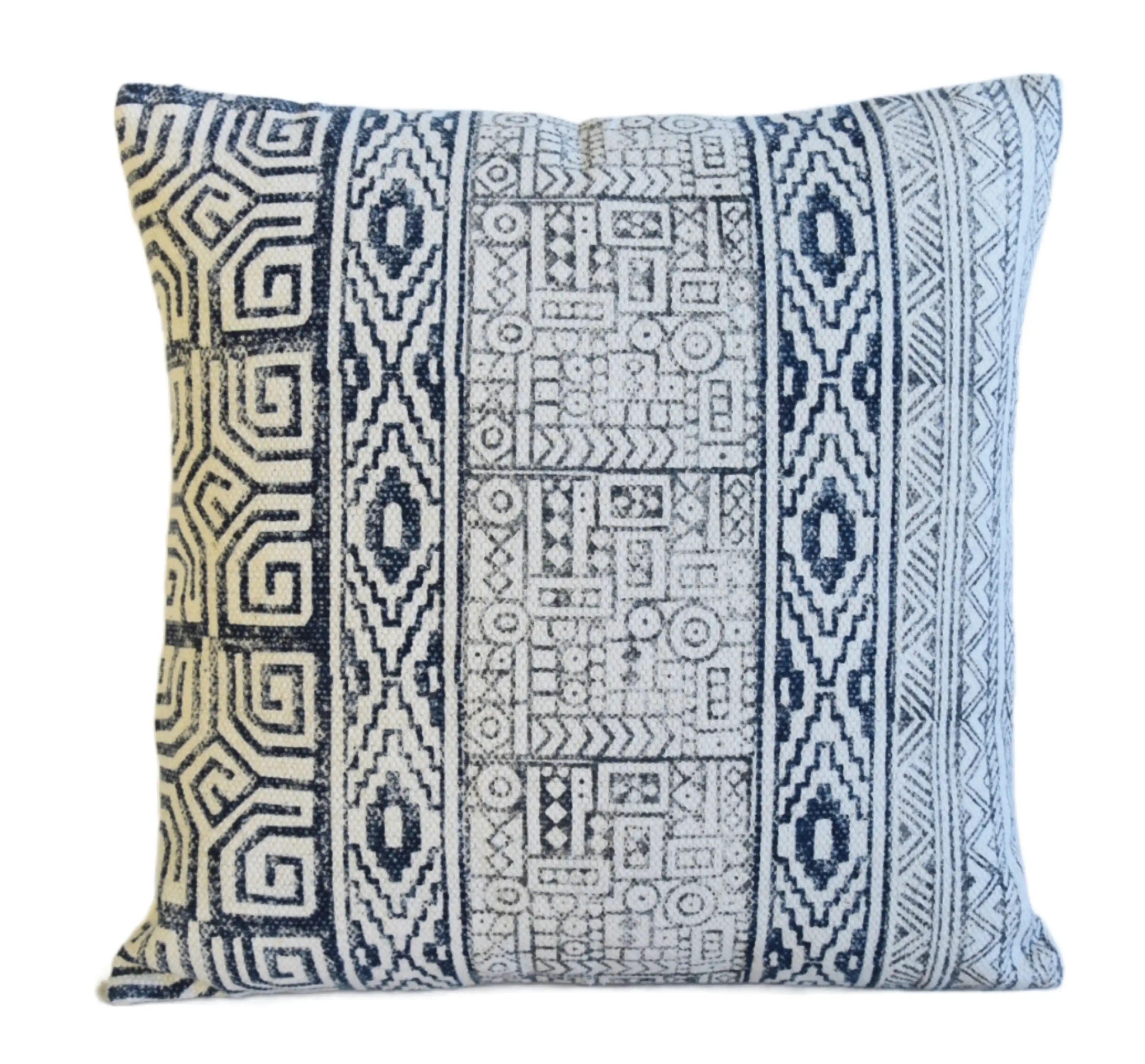 Hand-Printed Blue & White Cotton Pillow 2 Hand-Printed Blue & White Cotton Pillow