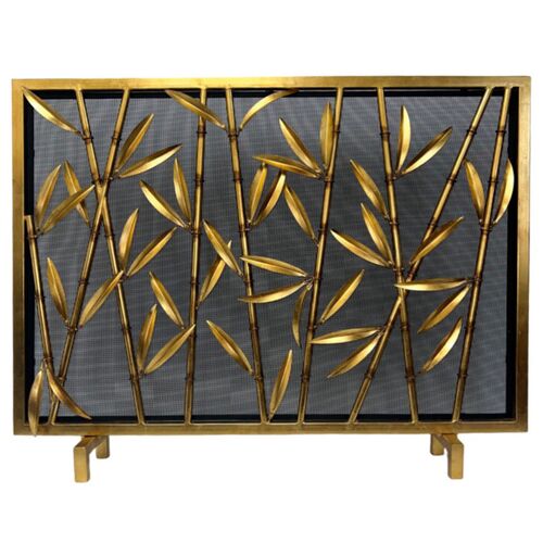 Bamboo 32.5" x 41.5" Meshed Firescreen, Antique Gold Finish
