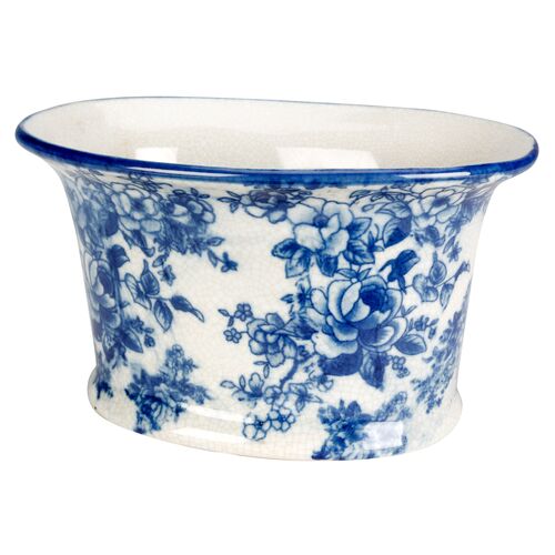 9" Ceramic Planter, Blue/White