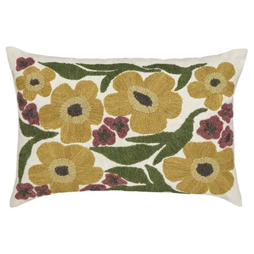 Maelis Embroidered Daisy Wool 24x16 Lumbar Pillow 1 Maelis Embroidered Daisy Wool 24x16 Lumbar Pillow