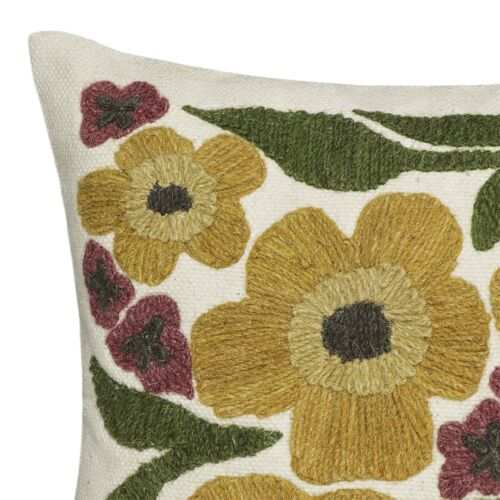 Maelis Embroidered Daisy Wool 24x16 Lumbar Pillow 3 Maelis Embroidered Daisy Wool 24x16 Lumbar Pillow