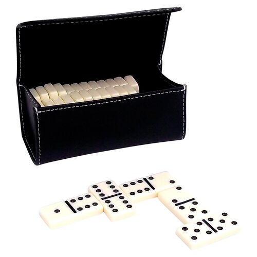 Leather Domino Set and Case, Black