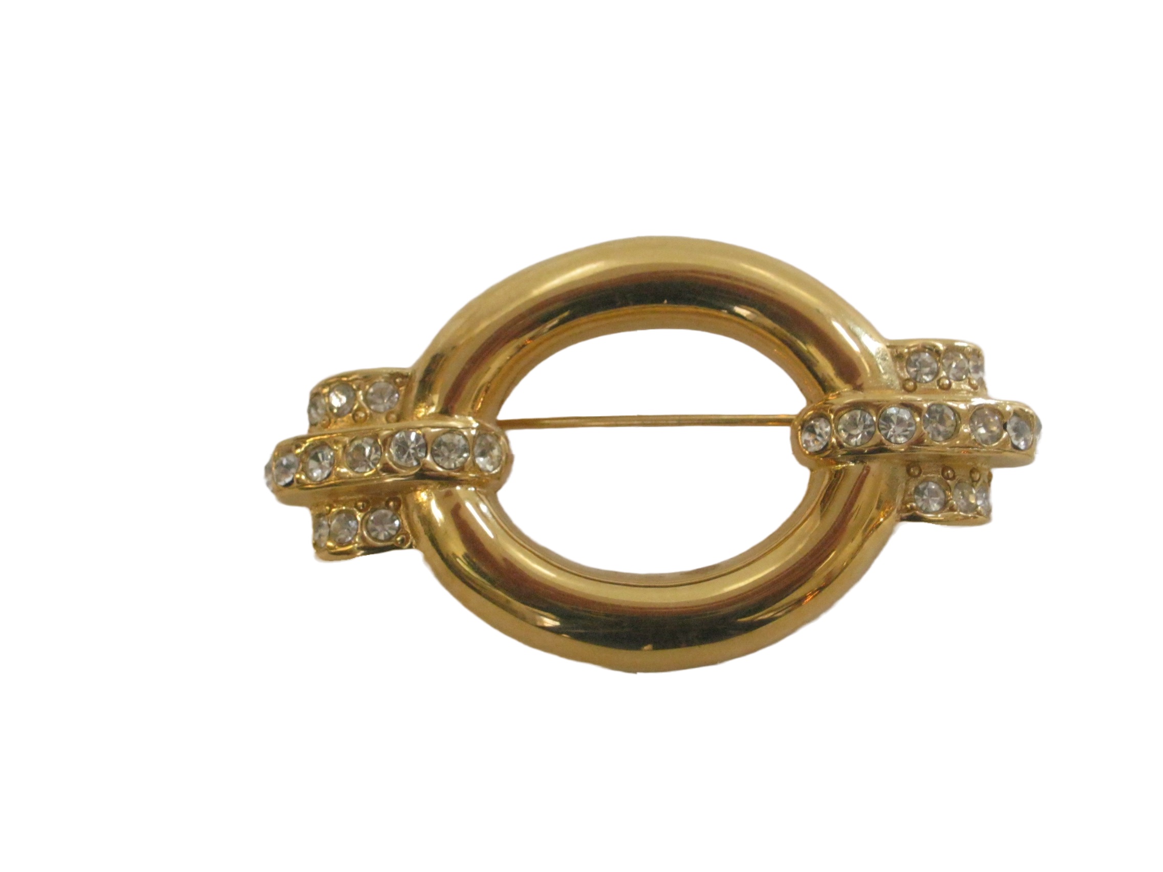 1980s Polished Gold Crystal brooch