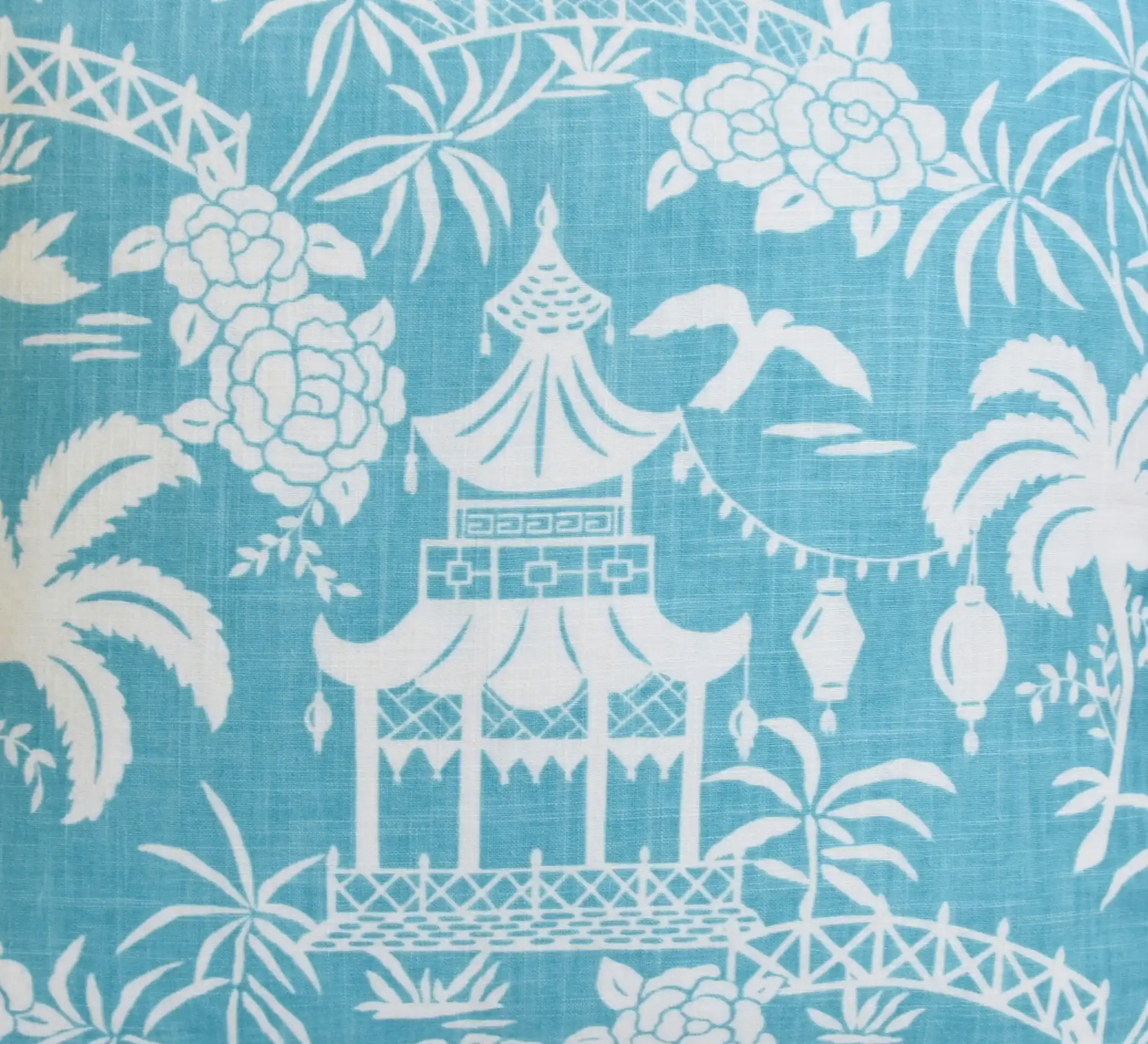 Aqua & White Chinoiserie Pagoda Pillow 2 Aqua & White Chinoiserie Pagoda Pillow