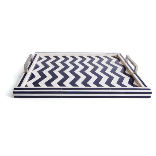 16" Livingston Tray, Navy/White