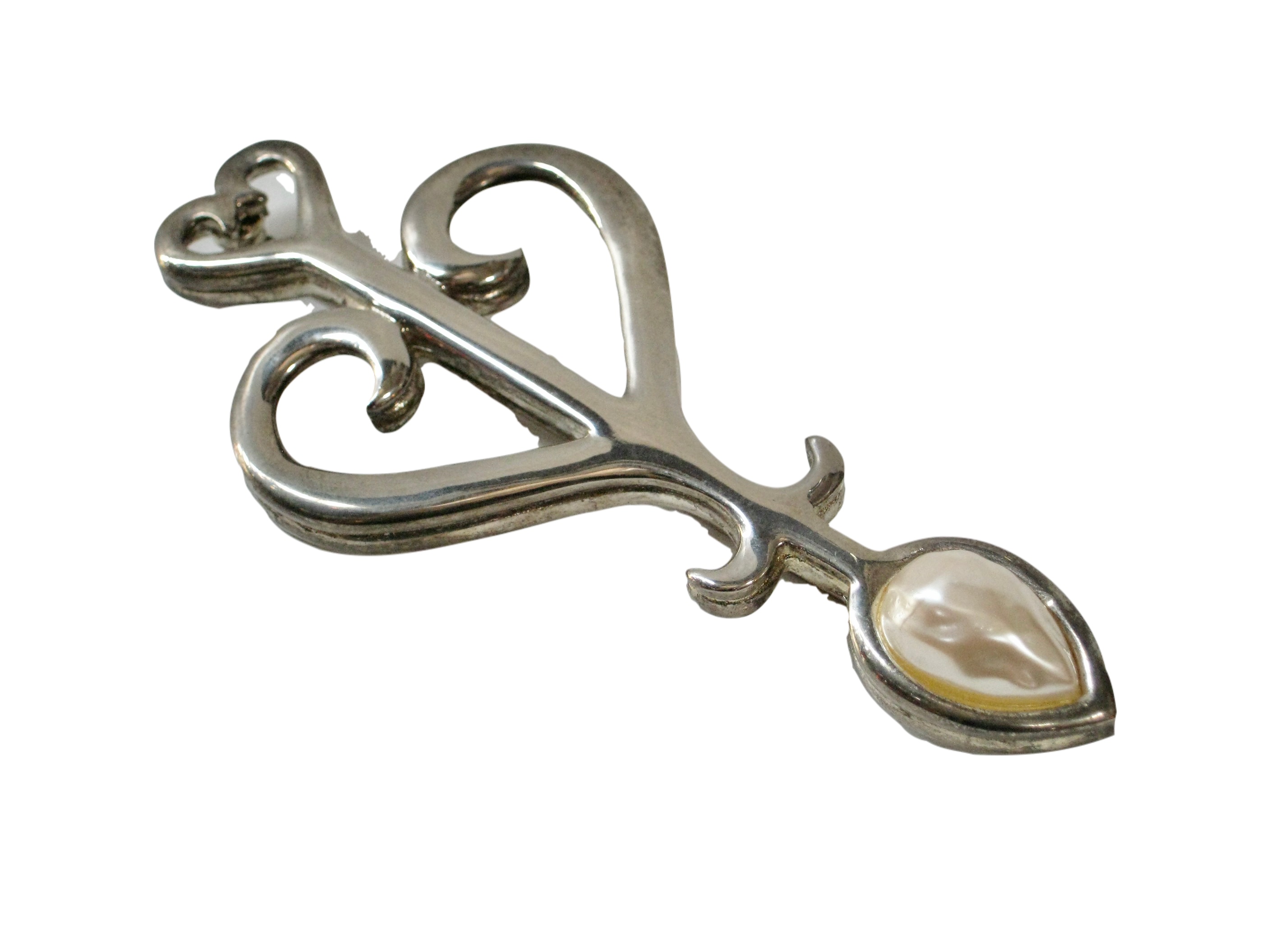 Givenchy Silver Glass Pearl Arrow Brooch
