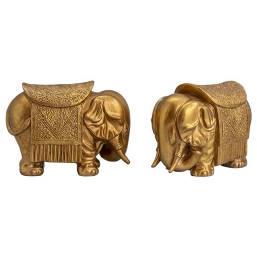 S/2 Royal Elephant Bookends, Gold